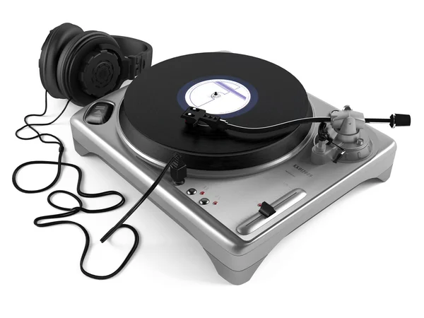 Vinyl dj player with headphones. Turntable — Stock Photo, Image
