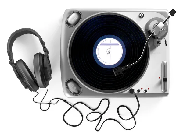 Vinyl dj player with headphones. Turntable — Stock Photo, Image