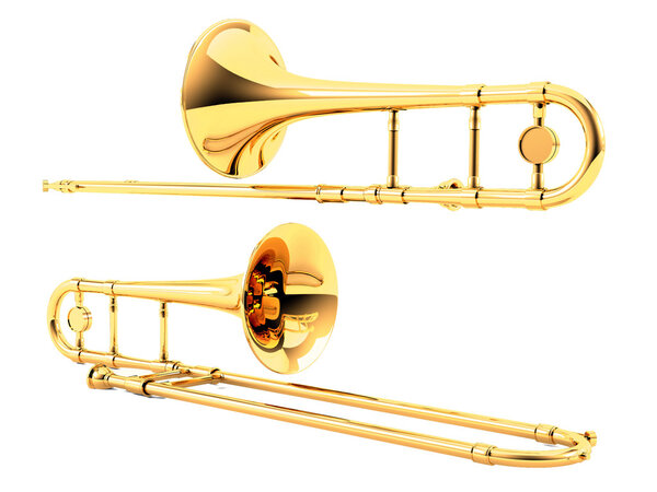 Trombone isolated. Multiple angles of view