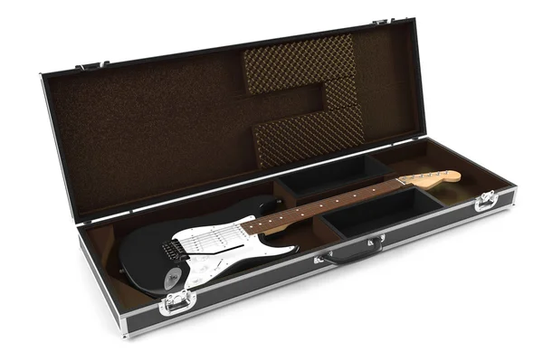 Gitara elektryczna w przypadku brązowy na białym tle — Zdjęcie stockowe