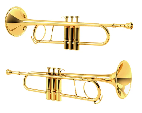 Golden trumpet isolated. Multiple angles of view — Stock Photo, Image