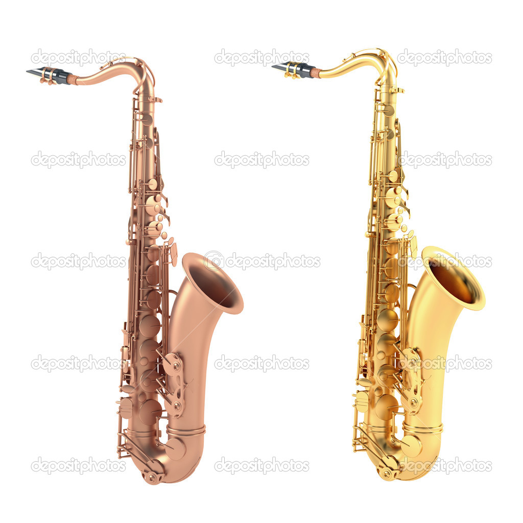 Gold and old copper saxophone isolated