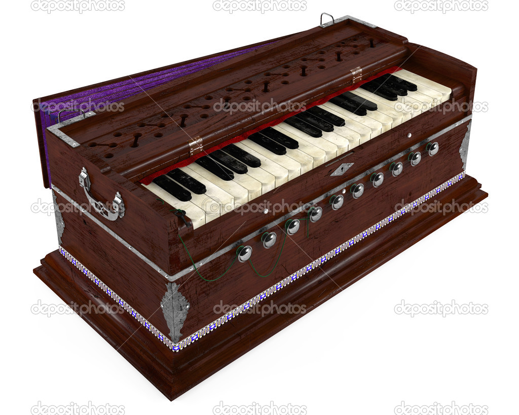 Vieil harmonium indien isolé — Photo 37873299
