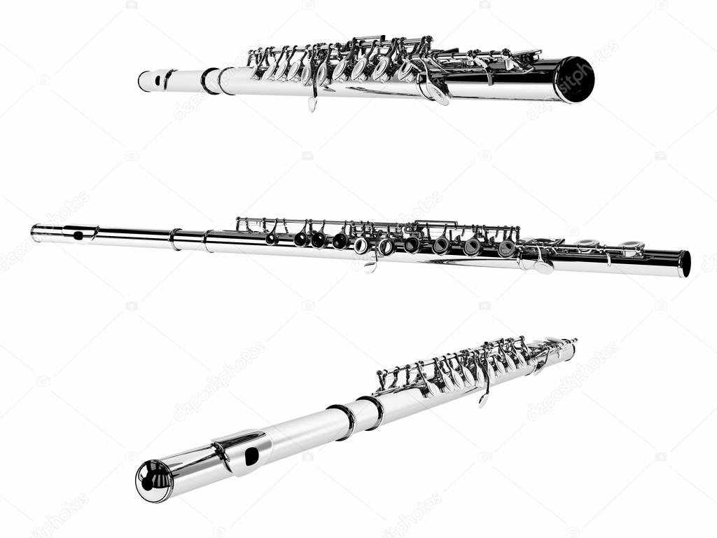 Flute Isolated. Multiple angles of view