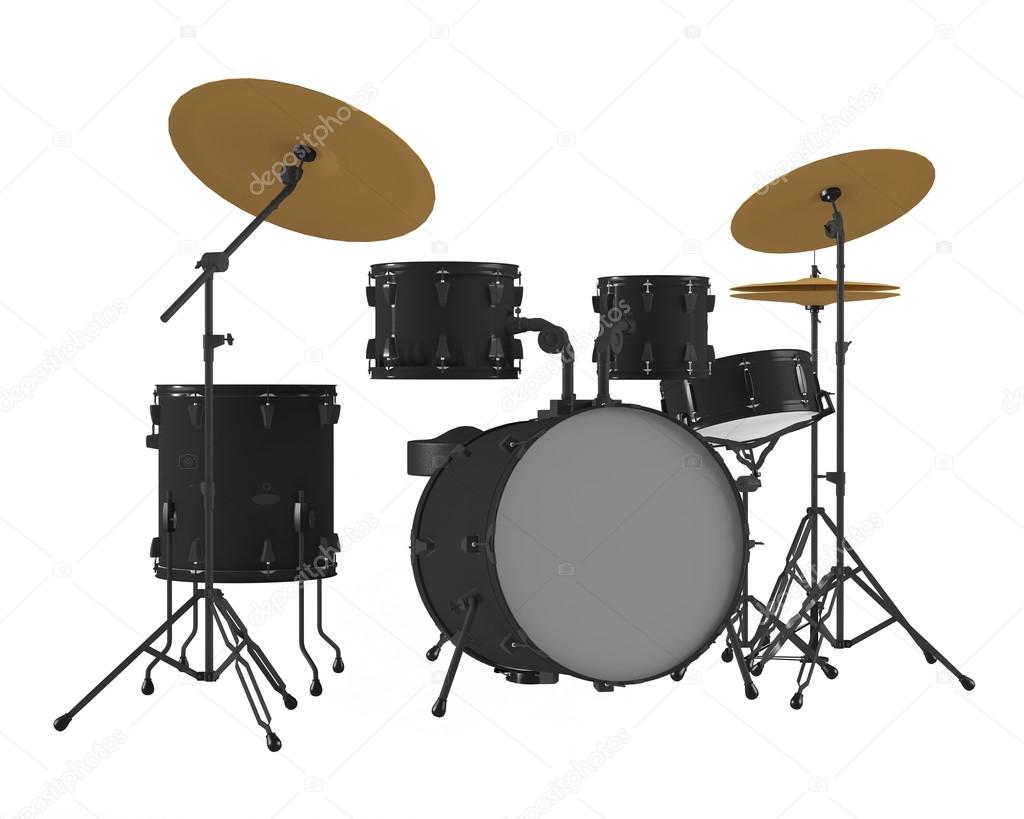 Drums isolated. Black drum kit.