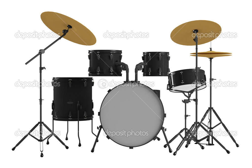 Drums isolated. Black drum kit.