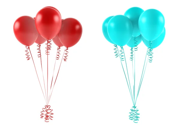 Różnobarwne balony na białym tle. czerwony i niebieski — Zdjęcie stockowe