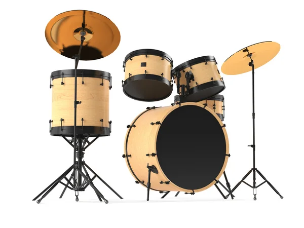 Fából készült dobok és elszigetelt. fekete drum kit. — Stock Fotó