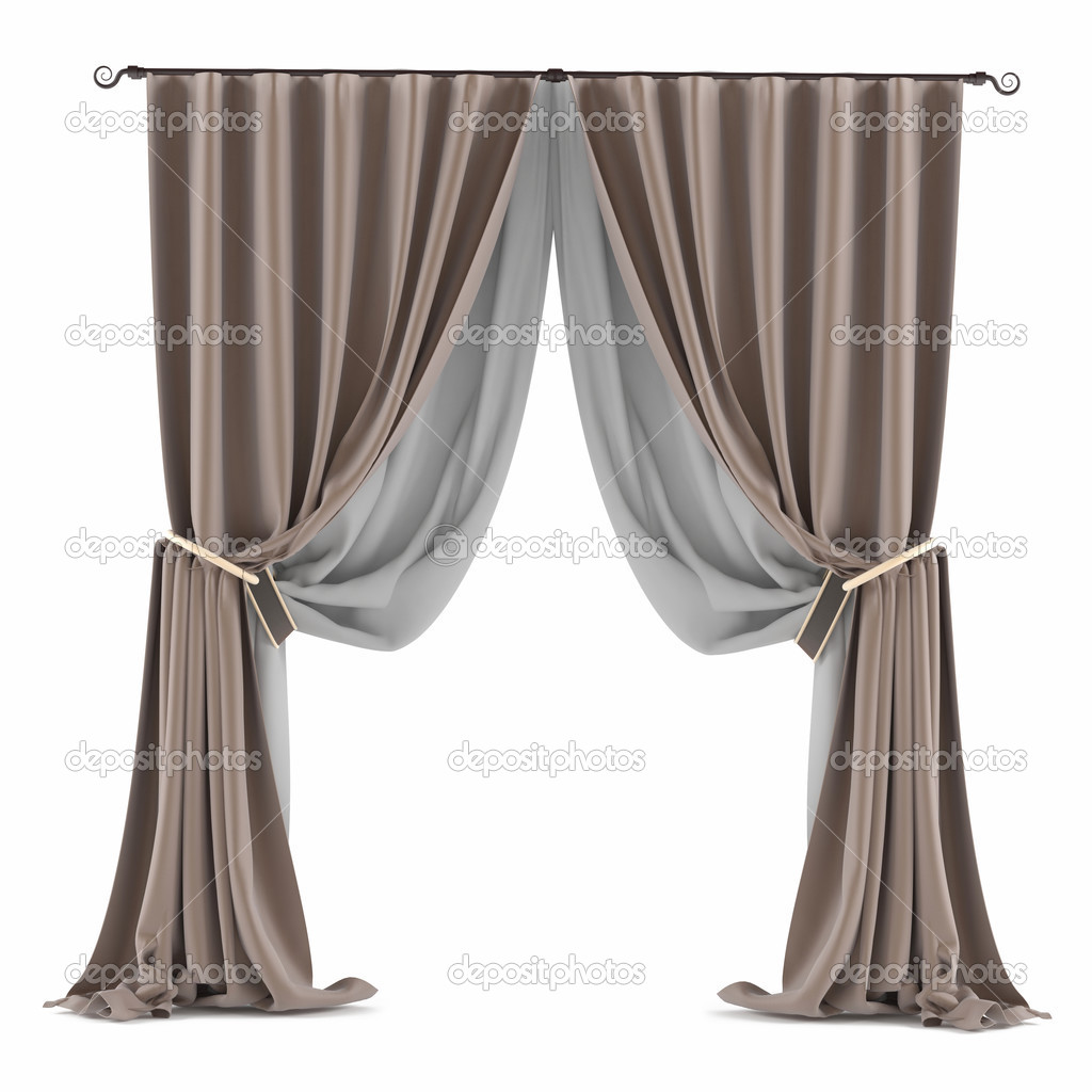 Brown grey curtain isolated