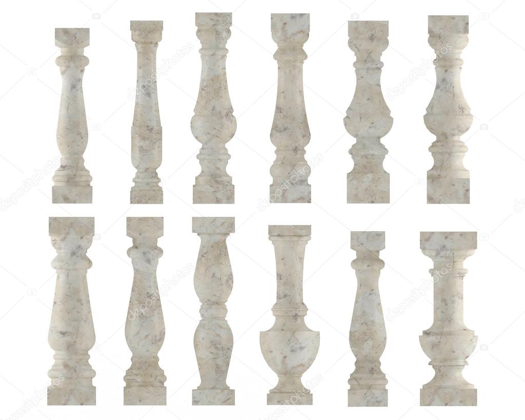 Marble baluster. Various types and styles