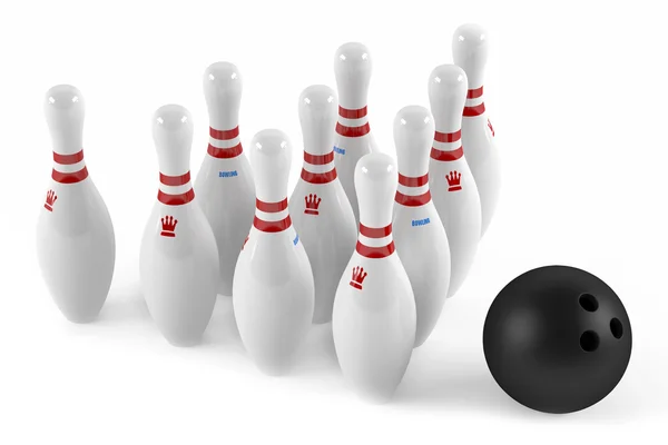 Skittles met bowling bal geïsoleerd — Stockfoto