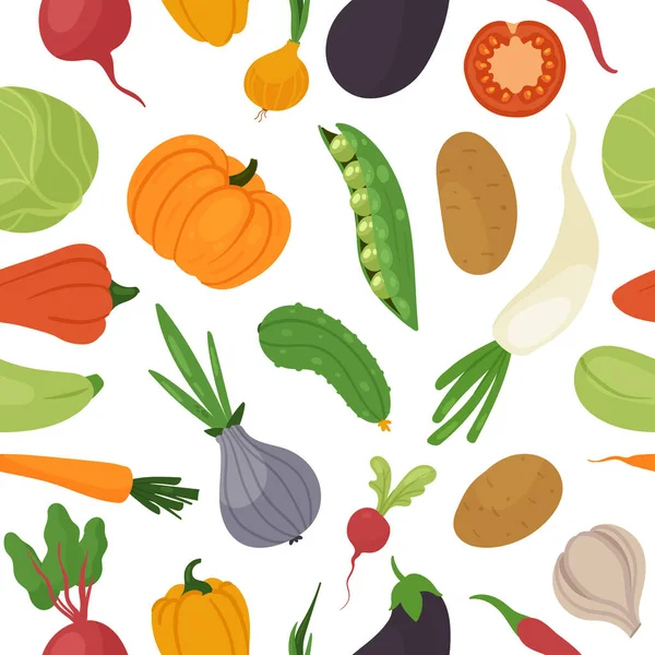 Menu d'aliments biologiques sains légumes pour régime végétarien fond de motif sans couture — Image vectorielle