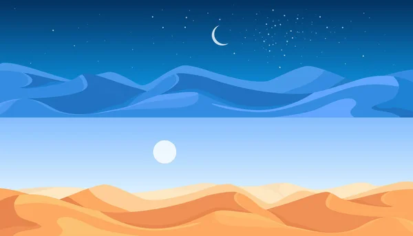 エジプトの砂漠の風景と砂丘セット、砂の自然パノラマの風景 — ストックベクタ