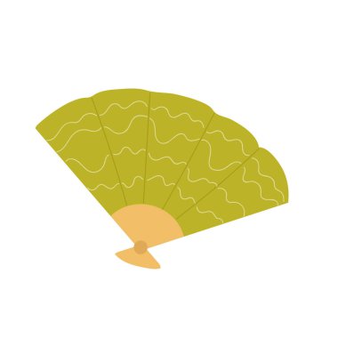 Yaz hayranı, tropik plaj objesi, kağıt el geleneksel yeşil yelpaze, dekoratif hatıra.