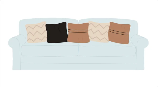 Сучасний диван-ліжко і подушки, дизайн інтер'єру меблів для вітальні — стоковий вектор
