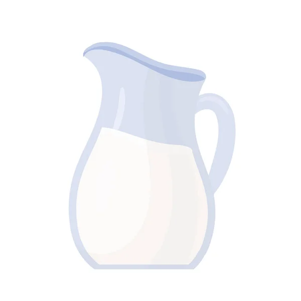 Productos lácteos lácteos, producción de alimentos agrícolas ecológicos, bebida saludable de leche fresca en jarra de vidrio — Archivo Imágenes Vectoriales