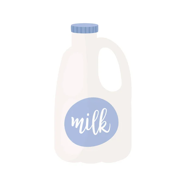 Молочний продукт, виробництво органічної їжі, пластикова пляшка, повна свіжого здорового молока — стоковий вектор