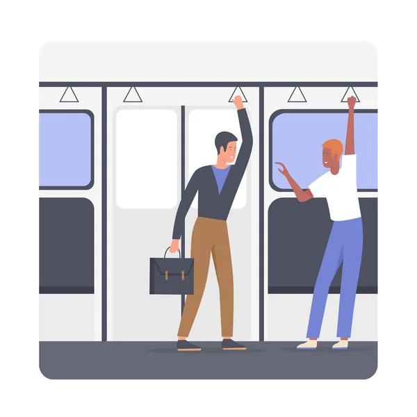 Homem viajando para trabalhar de pé no metrô —  Vetores de Stock