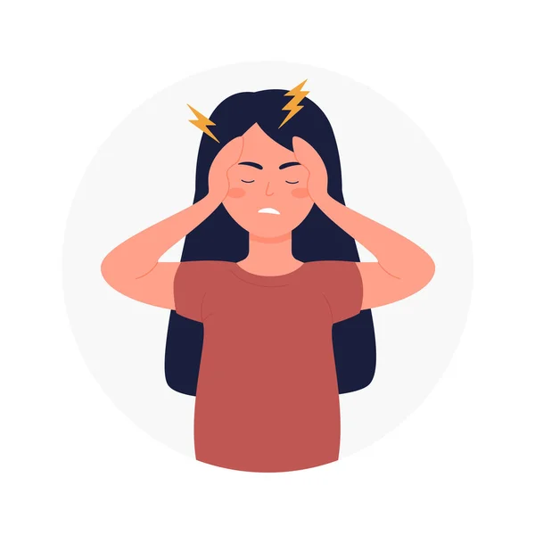 Nemocná dívka se silnou bolestí hlavy migréna — Stockový vektor