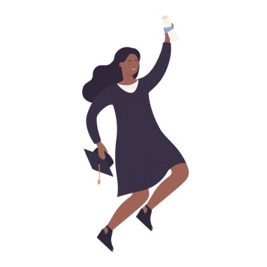 Mezuniyet diploması taşıyan mutlu heyecanlı kız.