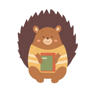 Eğitici kitapları elinde tutan sevimli kirpi.