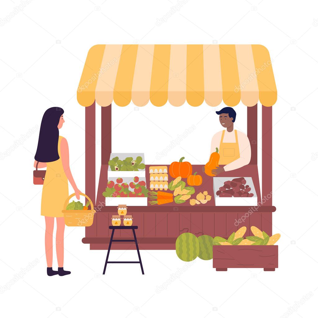 Woman purchasing fresh products at local market