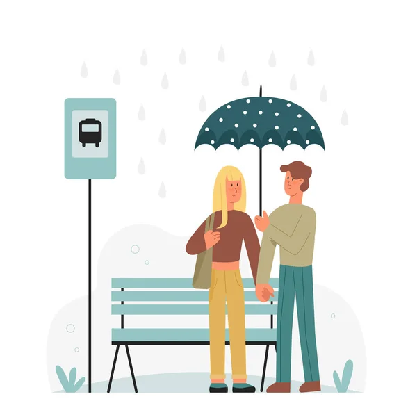 Felice bella giovane coppia sotto l'ombrello — Vettoriale Stock