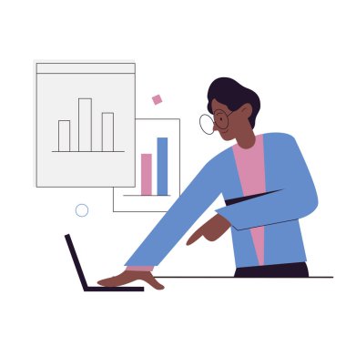 Geliştirme analizi için çevrimiçi grafik kullanan bir ofis çalışanı