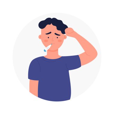 Üzgün, korkmuş, vücut ateşi olan bir çocuk.