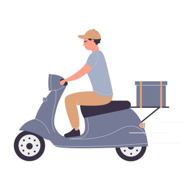 Hızlı yemek teslimatı kuryesi scooter kullanıyor.
