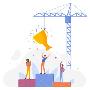 İş ödülü, yaratıcı altın iş ödülü, başarı, podyumda duran insanlar.