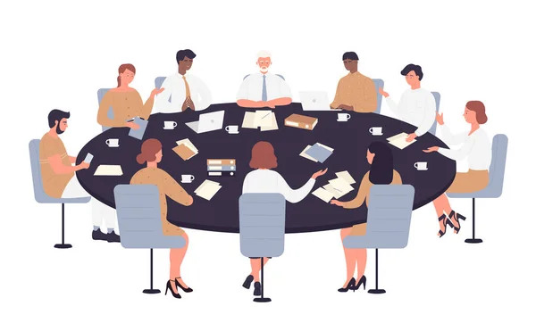 Reunião de gerentes de equipe de negócios na mesa redonda — Vetor de Stock