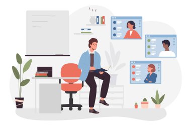 Çevrimiçi okul dersi ya da çocuklarla ders sınıf arkadaşları ve öğretmenler, öğrenciler dinle adamım.