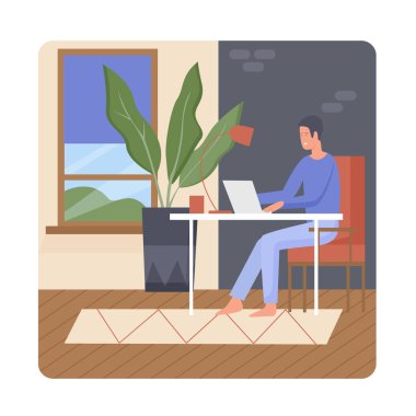 Çalışan, evindeki iş yerinde uzaktan kumandalı çalışıyor.