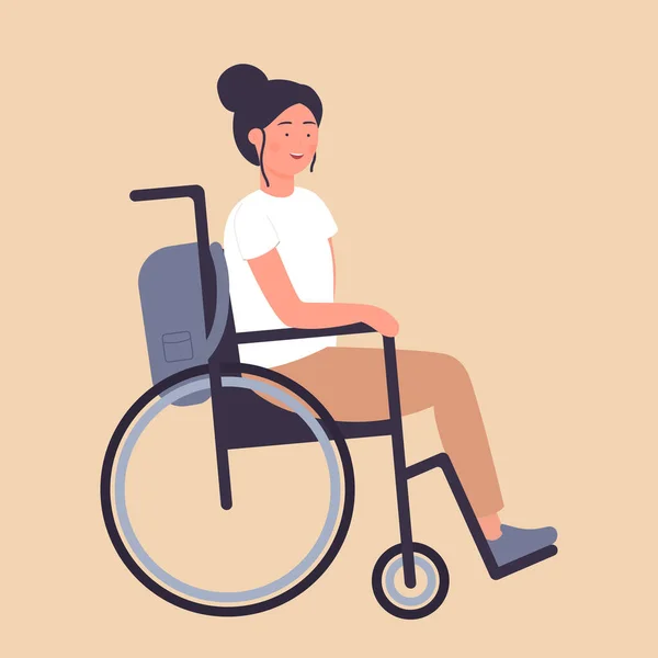 Uśmiechnięta szczęśliwa niepełnosprawna dziewczyna na wózku inwalidzkim — Wektor stockowy