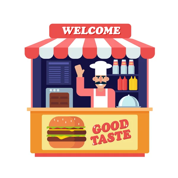 Comida rápida hamburguesa calle carrito negocio local — Vector de stock