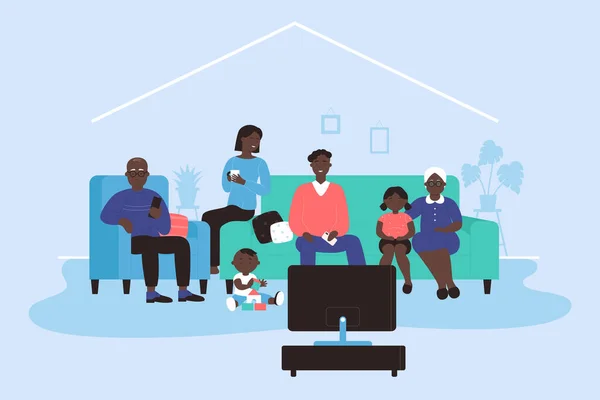 Χαρούμενη αφροαμερικανική οικογένεια στο σπίτι μαζί — Διανυσματικό Αρχείο