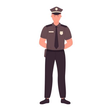 Arkasında çapraz kolları olan bir polis.