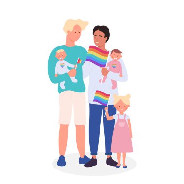 Mutlu eşcinsel çift ve üç evlatlık çocuk.