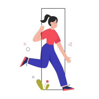 Dikdörtgen çerçeve şeklinde şirin koşan kız.