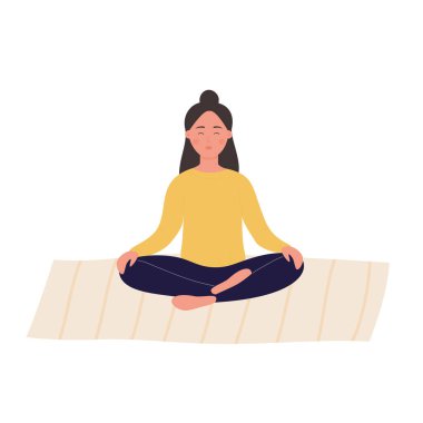 Yoga lotusu pozisyonunda meditasyon yapan bir kız.