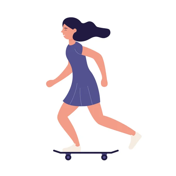 Carino giovane ragazza guida veloce su skateboard — Vettoriale Stock