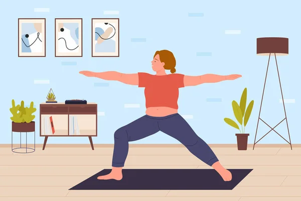 Vrouw die thuis yoga traint — Stockvector