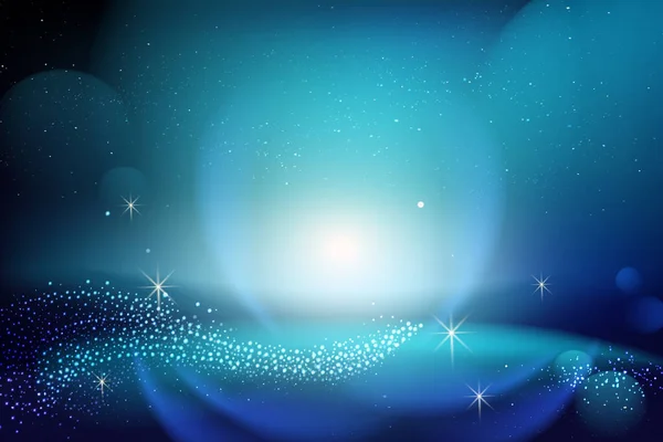 Синій фон з зоряним фантастичним простором і світловим ефектом круглих і кривих форм — стоковий вектор