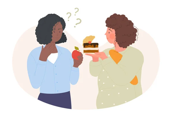 Deux femmes avec des aliments différents — Image vectorielle