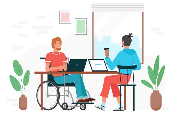 Pessoa com deficiência física que trabalha no escritório — Vetor de Stock