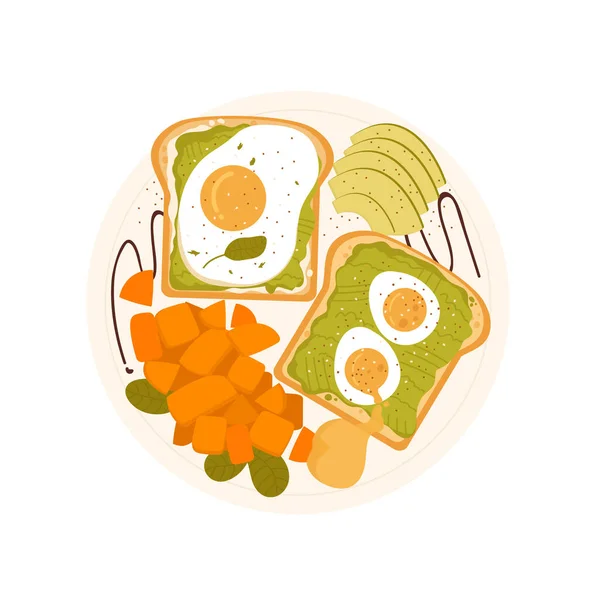 Top view of breakfast toasts with eggs — Stock Vector