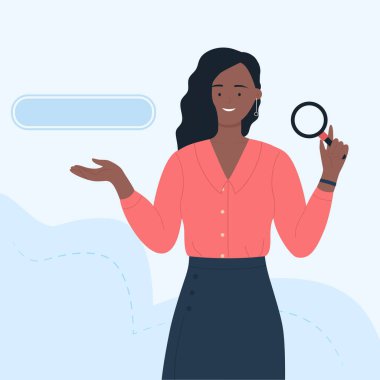 Çevrimiçi internet arama çubuğu ve büyüteçli kız