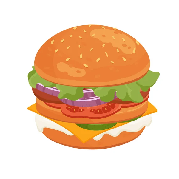Läcker stor hamburgare med sesamfrön — Stock vektor