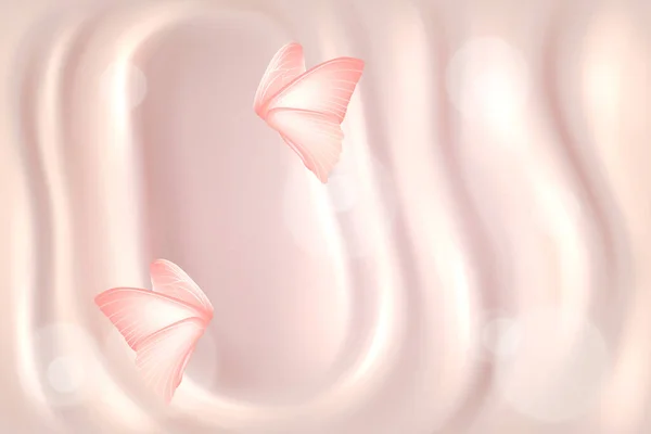 具有蝴蝶翅膀和3D软波纹的米色奶油背景，用于介绍产品 — 图库矢量图片